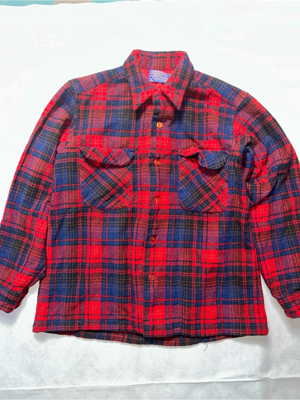 Vintage Pendleton navy and red plaid wool shirt jacket size medium
